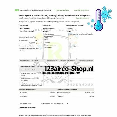 Inbedrijfstelling rapport voor de installateur 